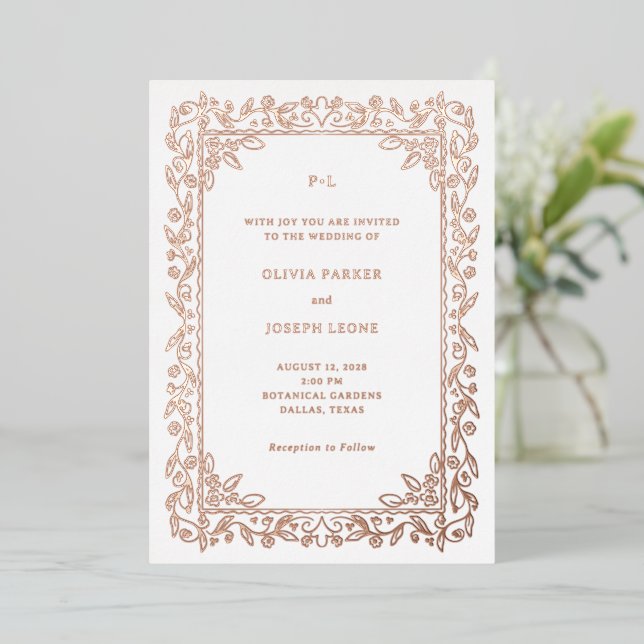 Luxe Illustrated Frame on White Wedding Rose Gold (Standing Front)