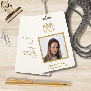 Luxe Ivory Gold 3 Letter Monogram Logo Employee ID Badge