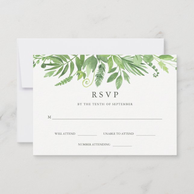 Luxe Leaves | Green Botanical Wedding RSVP (Front)