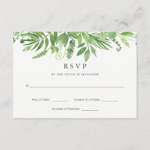 Luxe Leaves Green Botanical Wedding RSVP Card