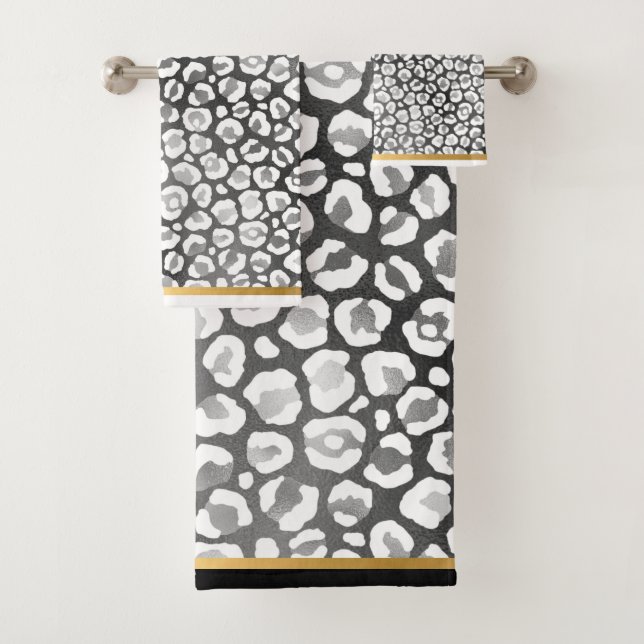 LUXE LEOPARD SILVER GOLD BATHROOM TOWEL (Insitu)