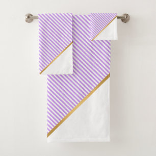 LUXE LILAC WHITE STRIPE GOLD BATH TOWEL SET