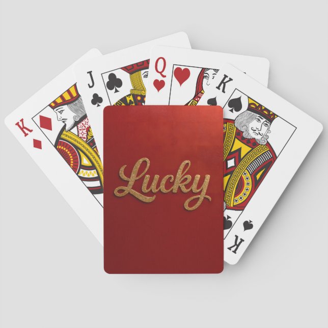 Luxe Lucky Script Red Gold Card Deck (Back)