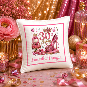Luxe Magenta Gold Sparkle 30th Birthday Pillow