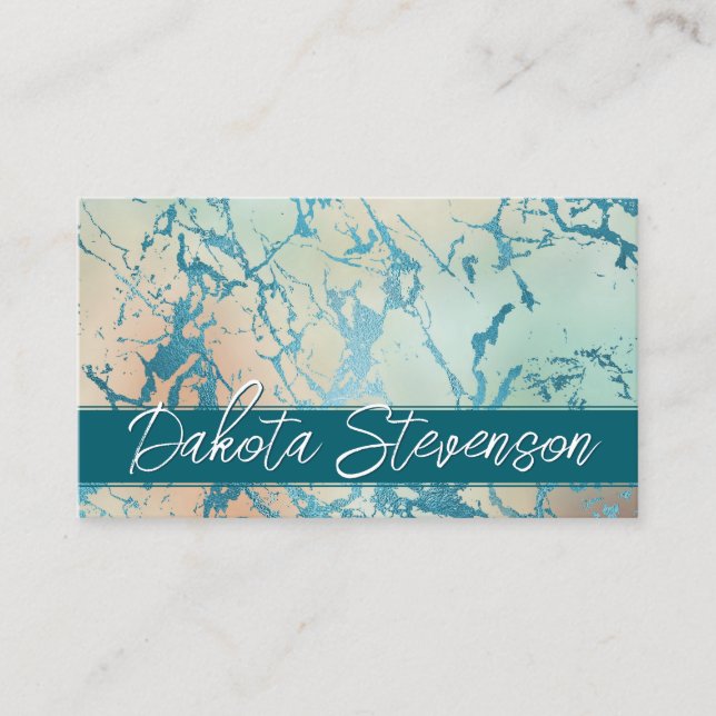 Luxe Marble | Beautiful Coral and Teal Custom Business Card (Front)