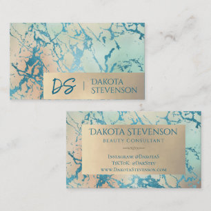 Luxe Marble Beautiful Coral and Teal Custom Business Card