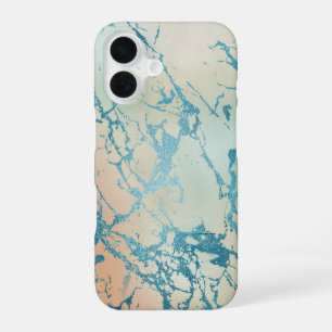 Luxe Marble Beautiful Yellow and Coral Teal Vein iPhone 16 Case