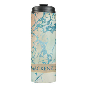 Luxe Marble   Beautiful Yellow and Coral Teal Vein Thermal Tumbler