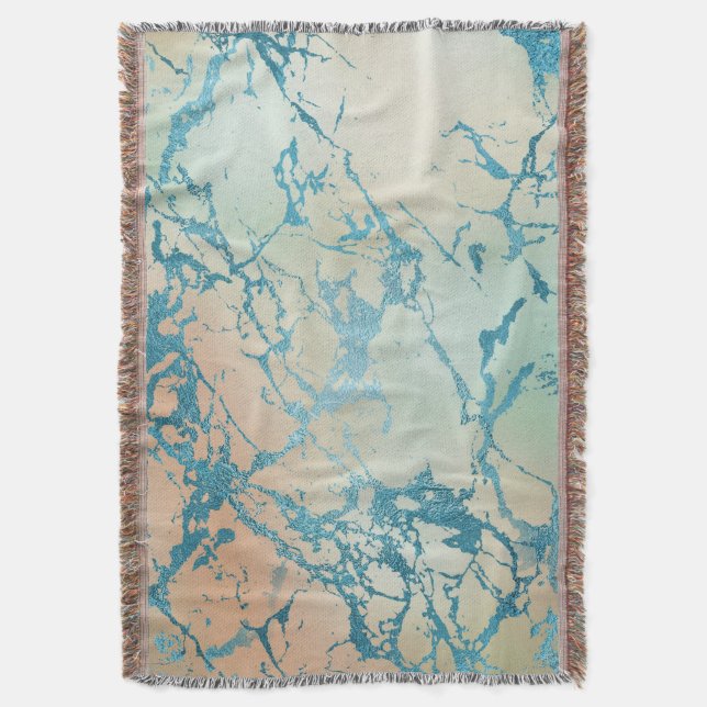 Luxe Marble | Beautiful Yellow and Coral Teal Vein Throw Blanket (Front Vertical)