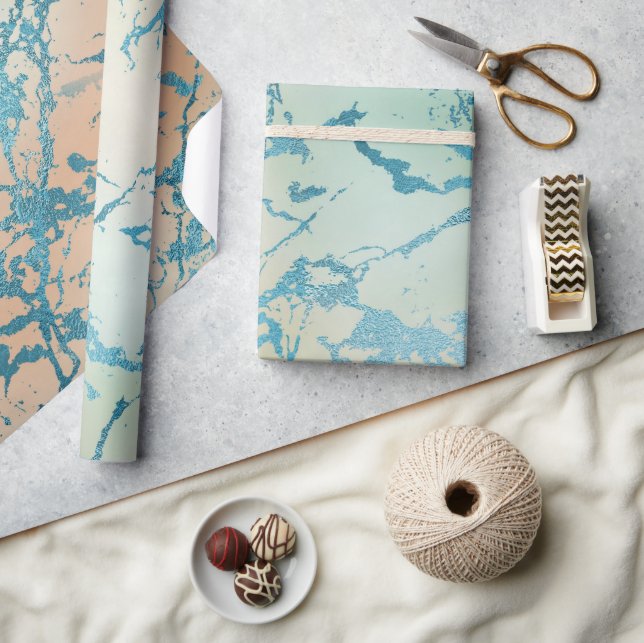 Luxe Marble | Beautiful Yellow and Coral Teal Vein Wrapping Paper (Crafts)