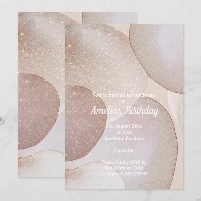 LUXE MARBLE BUBBLE BIRTHDAY  INVITATION (Front/Back)