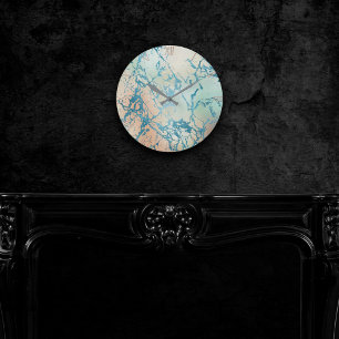 Luxe Marble   Elegant Dusty Muted Jewel Tones Gold Round Clock