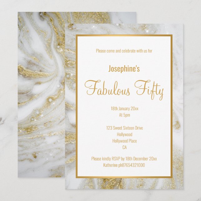 LUXE MARBLE PEARL GOLD 2 CUSTOM INVITATION (Front/Back)