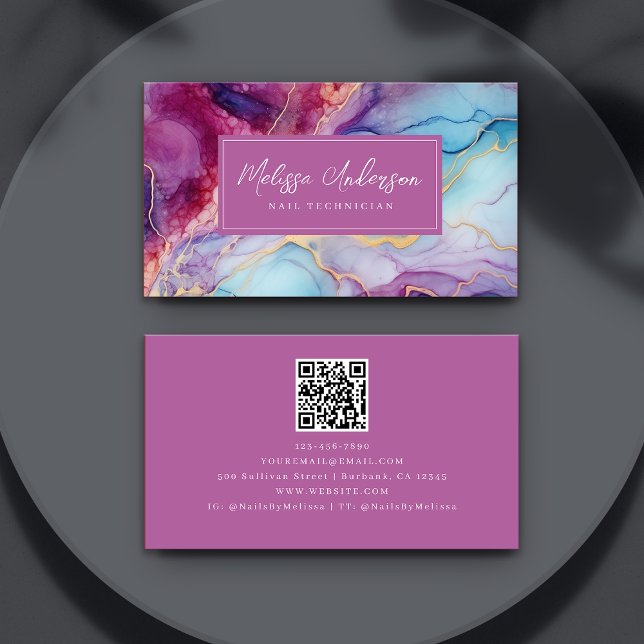 Luxe Marble Pink Gold QR Code Business Card (Creator Uploaded)