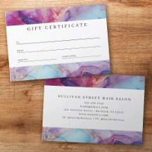 Luxe Marble Purple Teal Business Gift Certificate