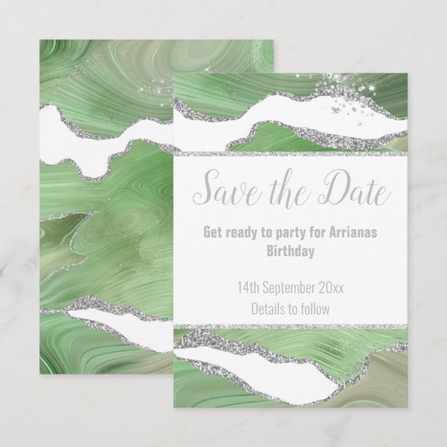 LUXE MARBLE SILVER GREEN RESPONSE RSVP CARD (Front/Back)