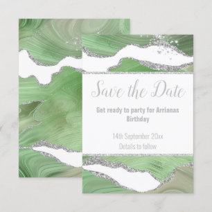 LUXE MARBLE SILVER GREEN RESPONSE RSVP CARD