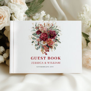Luxe Marsala Autumn Floral Wedding Guest Book