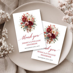 Luxe Marsala Autumn Floral Wedding Thank You Card