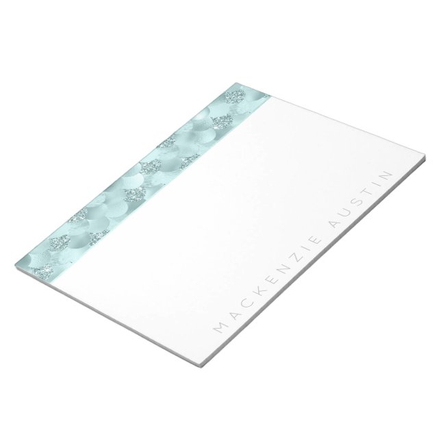 Luxe Mermaid Scales | Aqua Mint Teal Monogram Notepad (Angled)