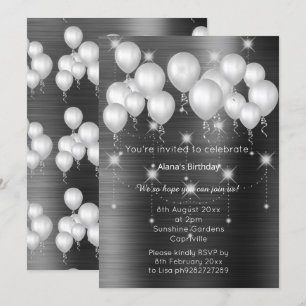 LUXE METALLIC BLACK BALLOON BIRTHDAY INVITATION