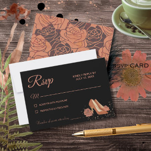 Luxe Metallic Copper Quinceañera Princess shoes RSVP Card