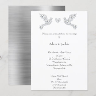 Luxe Metallic Silver Love Dove Wedding Invitation
