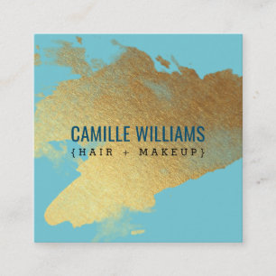 LUXE MINIMALIST glam faux gold foil splash aqua Square Business Card