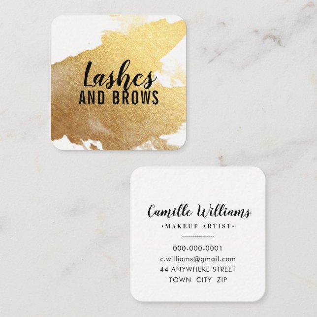 LUXE MINIMALIST glam faux gold foil splash black Square Business Card (Front/Back)
