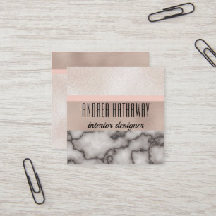 Luxe Minimalist Modern Rose Gold Foil Marble Stone Square Business Card
