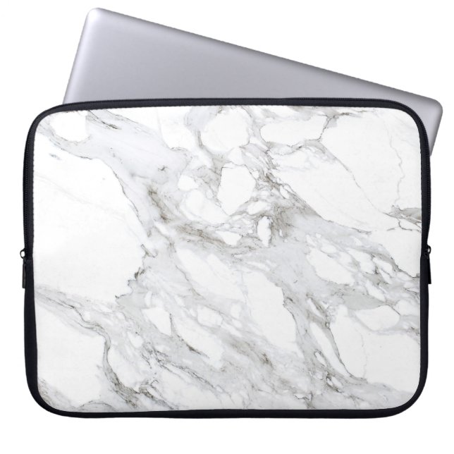 Luxe Minimalist White Marble Laptop Sleeve (Front)