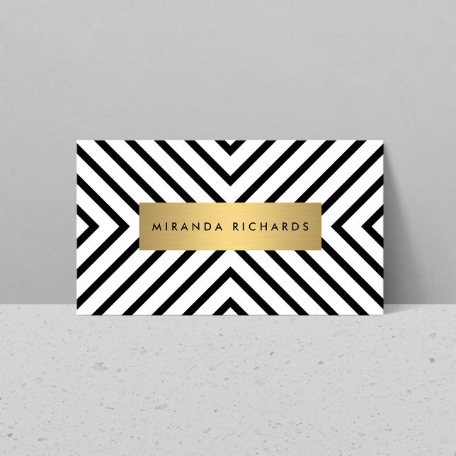 Luxe Mod Black and White Pattern with Gold Bar Business Card (Creator Uploaded)
