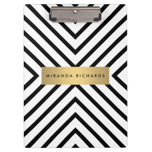 Luxe Mod Black and White Pattern with Gold Bar Clipboard
