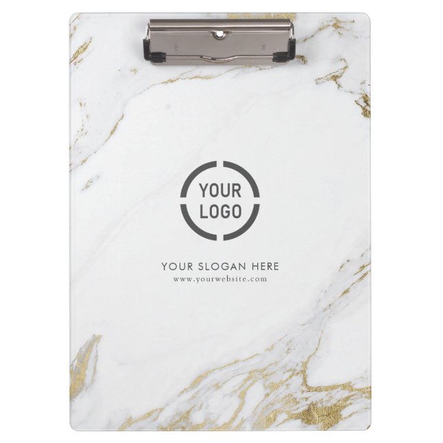 Luxe modern faux gold marble company logo clipboard (Front)