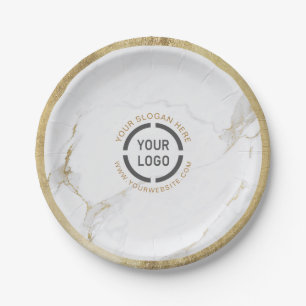 Luxe modern faux gold marble company logo paper plate
