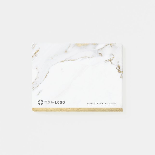 Luxe modern faux gold marble company logo post-it notes (Front)