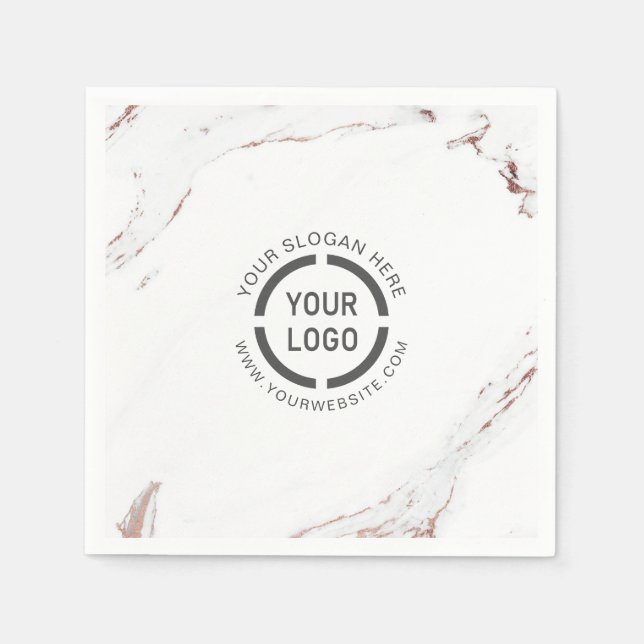 Luxe modern faux rose gold marble company logo napkin (Front)