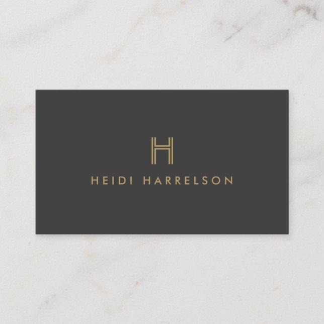 LUXE MODERN GOLD and GRAY INITIAL MONOGRAM LOGO Business Card (Front)