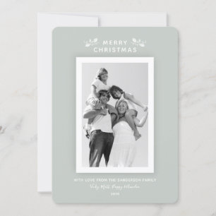 Luxe Modern Minimal Grey Green Christmas Photo Holiday Card