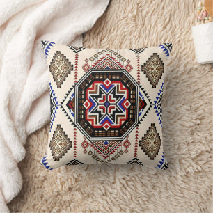 Luxe Monochrome and Ochre Tribal Medallion Cushion