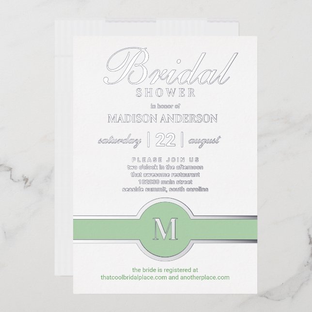 Luxe Monogram Chic Bridal Shower Green Silver (Envelope)
