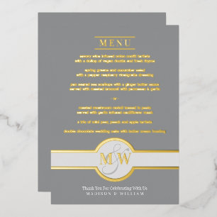 Luxe Monogram Modern Elegant Menu Grey And Gold