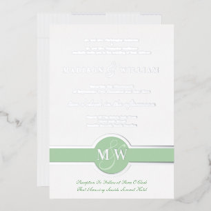 Luxe Monogram Modern Wedding Green Silver Foil