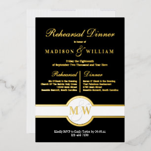 Luxe Monogram Rehearsal Dinner Black And Gold