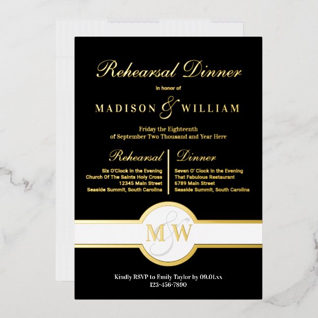 Luxe Monogram Rehearsal Dinner Black And Gold (Envelope)