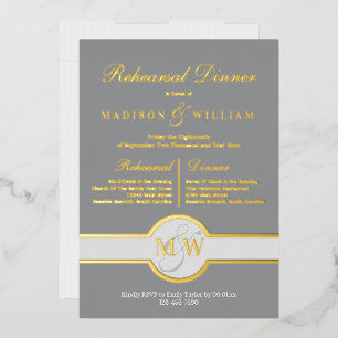 Luxe Monogram Rehearsal Dinner Grey And Gold