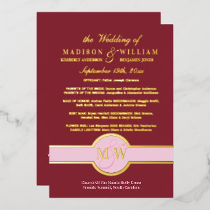 Luxe Monogram Wedding Program Burgundy Gold