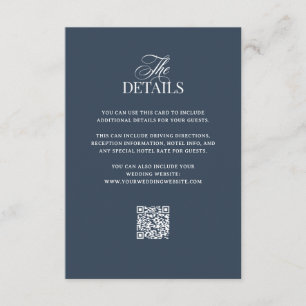 Luxe Navy Blue QR Code Wedding Guest Details Enclosure Card