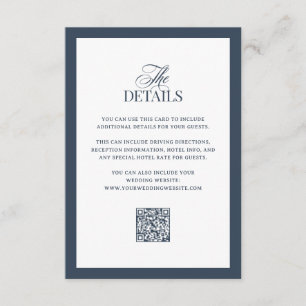 Luxe Navy Blue QR Code Wedding Guest Details Enclosure Card