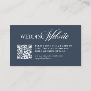 Luxe Navy Blue Wedding Website QR Code Enclosure Card